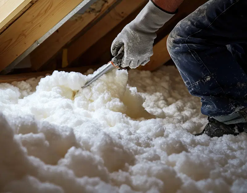 Professional spray foam insulation in an attic