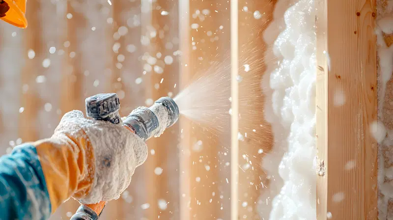 Spray foam insulation on a wall for energy efficiency