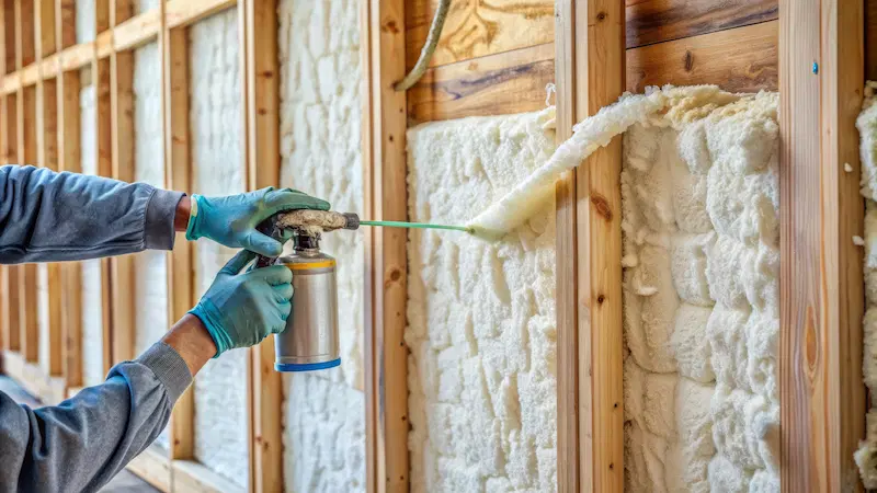 Spray foam insulation being applied to a wall