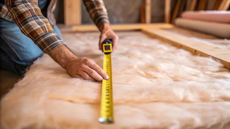A contractor measuring the size of an area for insulation