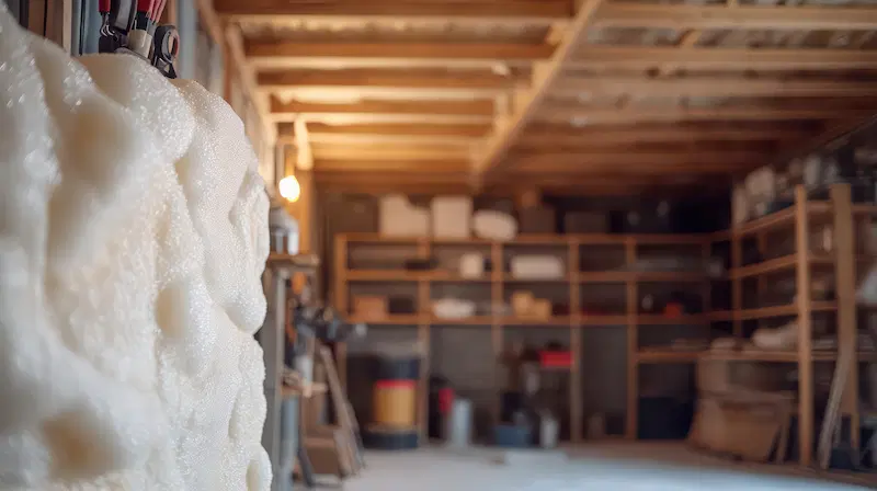 Cold, unheated garage with foam insulation around pipes