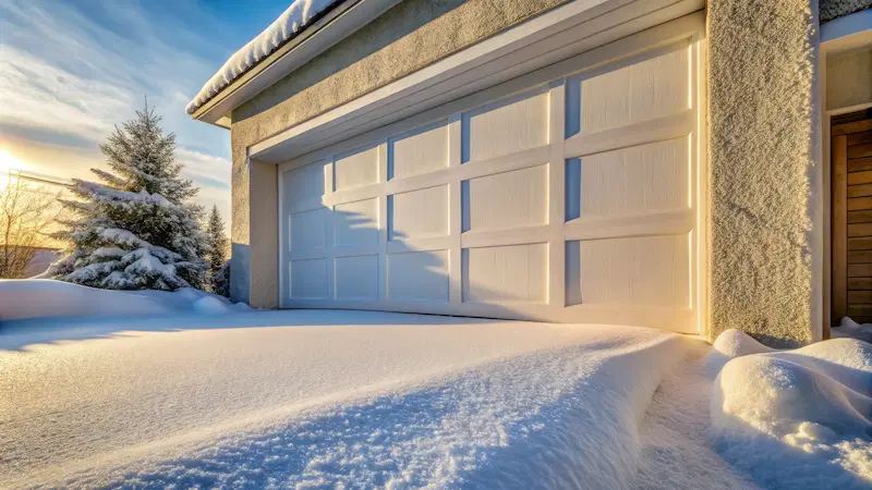 Garage in winter with heavy snow