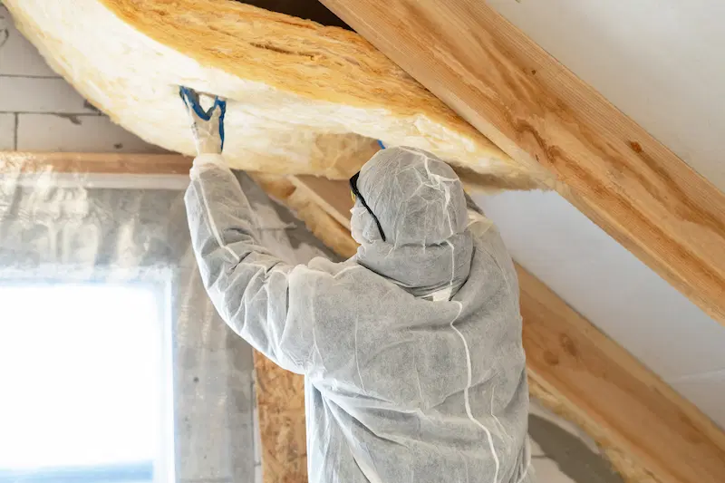 Professional installation of Rockwool insulation in an atic